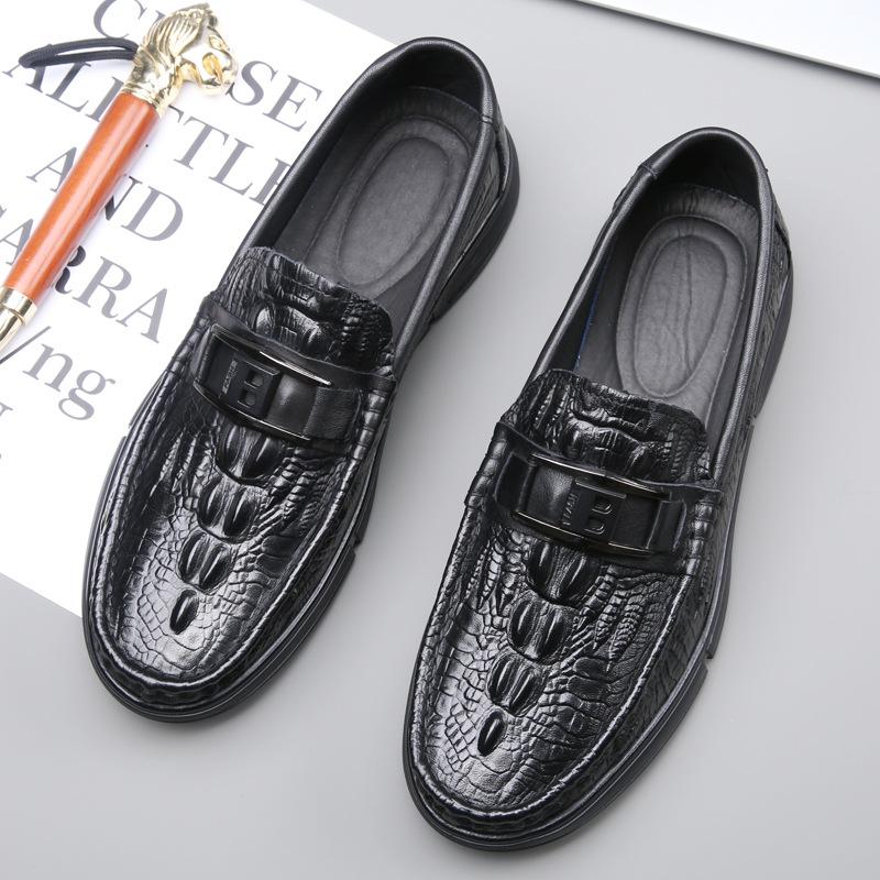 Spring New Shoes for Men Genuine Leather Casual Shoes Fashion Crocodile Print Flat Leisure Shoes Comfortable Slip-on Loafers