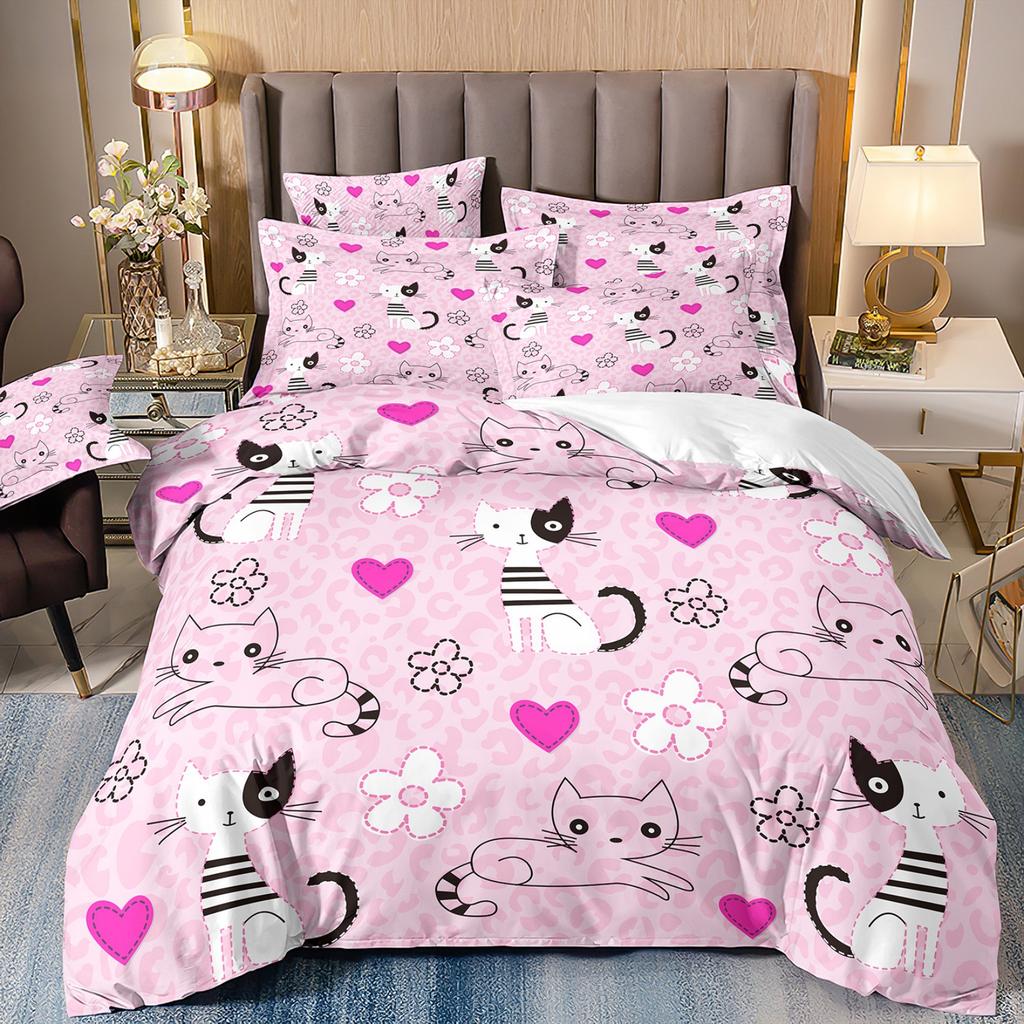 3D Digital Printing Children'S Cute Cat Bedding Quilt Cover Three-Piece Set
