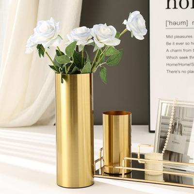 Modern Simple Straight Vase Living Room Desktop Flower Apparatus Electroplated Metal Flower Golden Nordic Decorations Ornaments