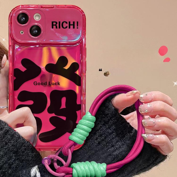 Applicable To Apple 14pro Mobile Phone Case IPhone 13 Large-font Hair Pendant 11/12 Flip Mirror Xs Lanyard Transparent