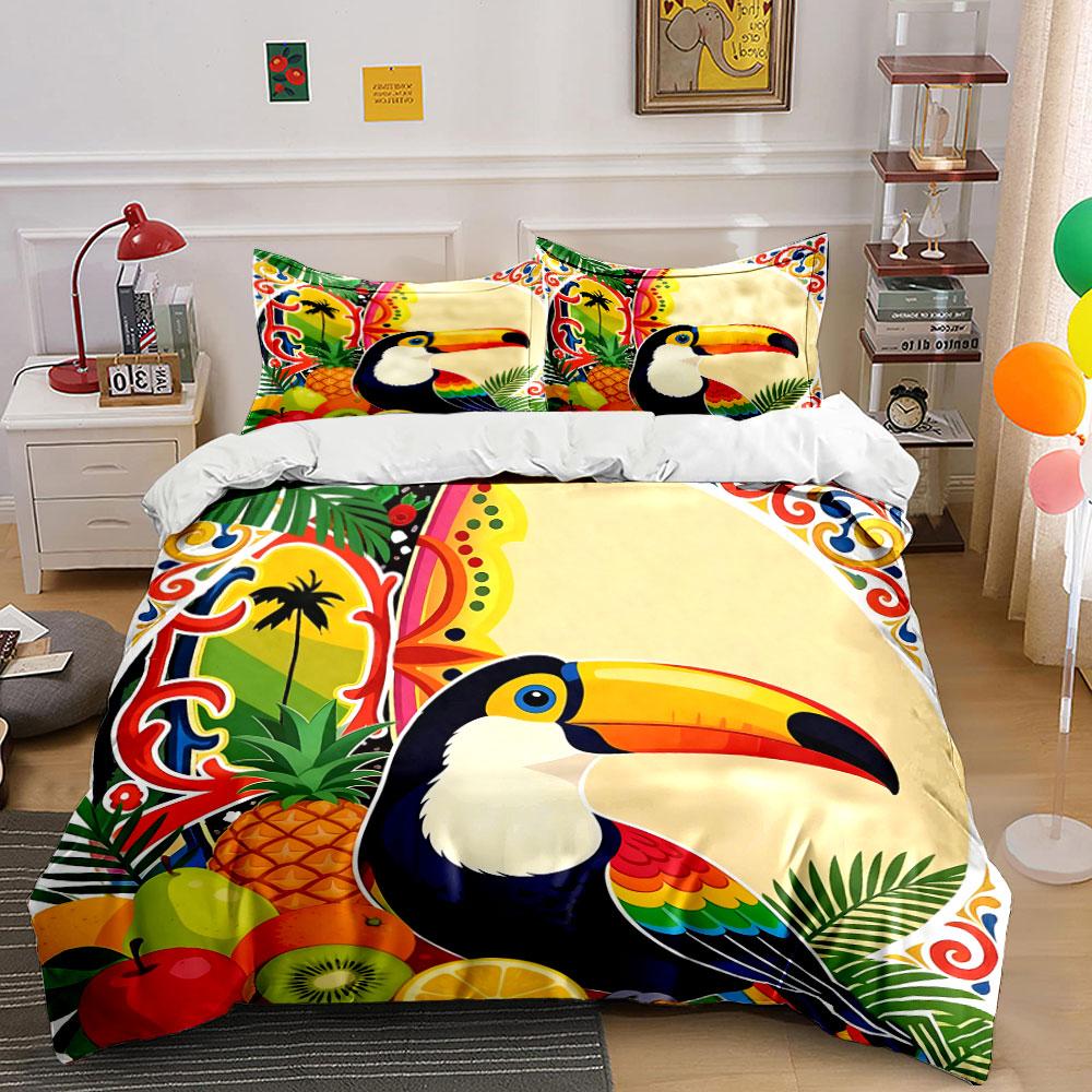 Tropical Toucan Fruit Decor Set Soft Comfortable Duvet Cover Bedding Set Included 1*Duvet Cover & 2*Pillowcases, Gift