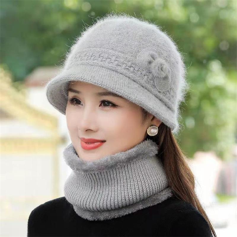 

Комплект из двух предметов: шапка + шарф для женщин среднего возраста, зимние теплые вязаные шапки из бархатной пряжи, комплекты бабушкиных шапок one size серый