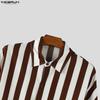 INCERUN Oversized Men Casual Lapel Neck Drop Shoulder Long Sleeve Striped Buttons Shirts Tops
