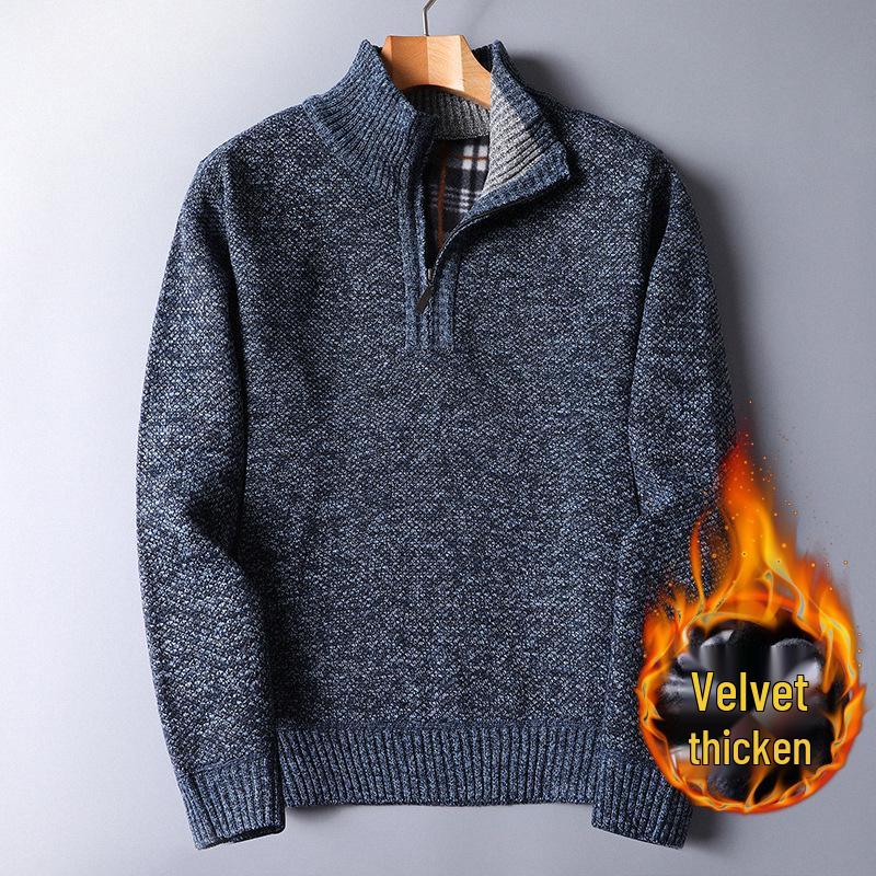 Men s Autumn/Winter Thick Knit Zipper Sweater Pullover Jacket XL серый/синий