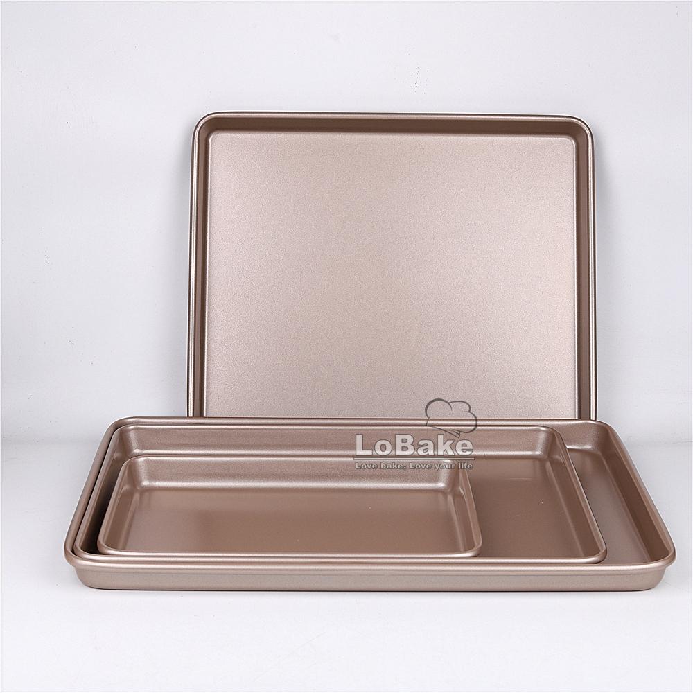 10 12 13 15 Inches 2.5cm Height Shallow Rectangle Heavy Thick Golden Nonstick Carbon Steel Baking Pan Cookie Holder Oven Tray