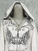 Sudadera Retro Vintage Años 2000 Ropa Mujer Estampado Blanco Túnica con Capucha Y2k Abrigo Moda Streetwear Casual Sudaderas Tops Ropa Mujer