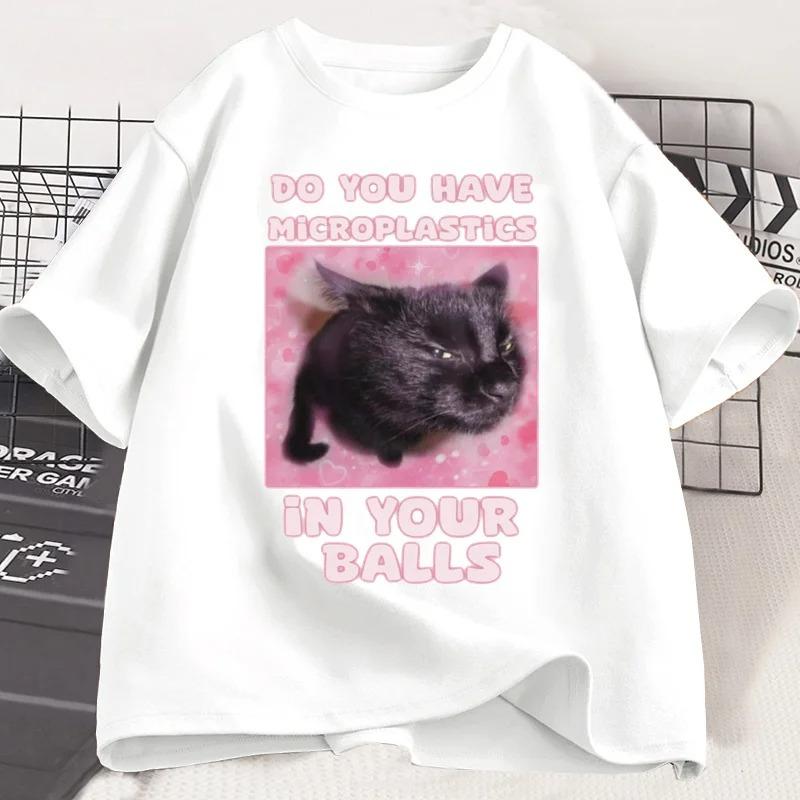 Microplastics in Balls Funny Cat Meme Tshirt for Men Women Ironic Cat T Shirt Goofy Ahh Cats Tee Stupid Silly Tshirt Clothes