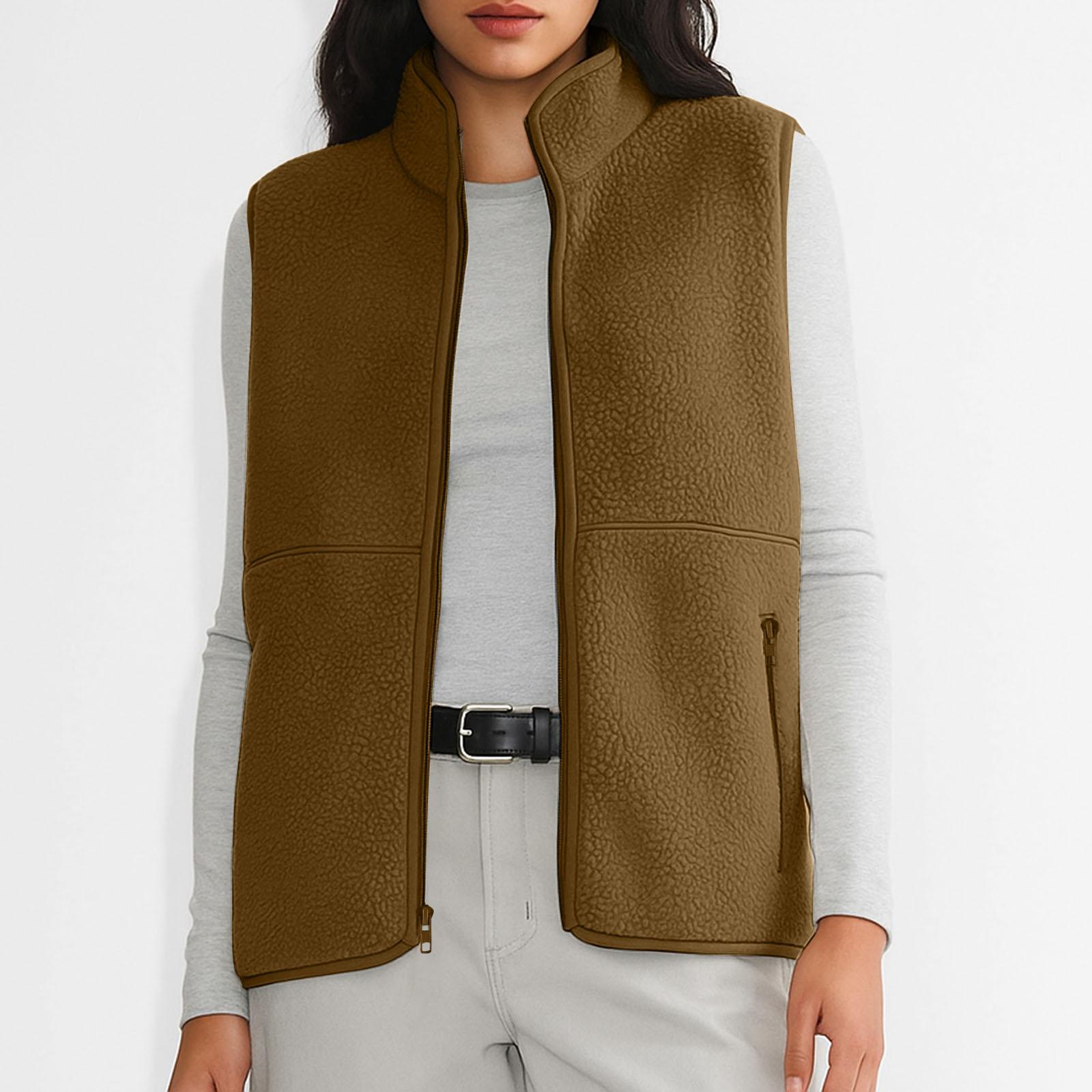 

Women s Fashion Warm Sleeveless Vest Zipper Fleece Jacket M верблюд