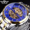 WINNER Orologi Meccanici Classici Lusso Quadrante con Diamanti Scheletro Nero Oro Automatico Orologio da Uomo Cinturino in Acciaio Inossidabile Orologio da Polso