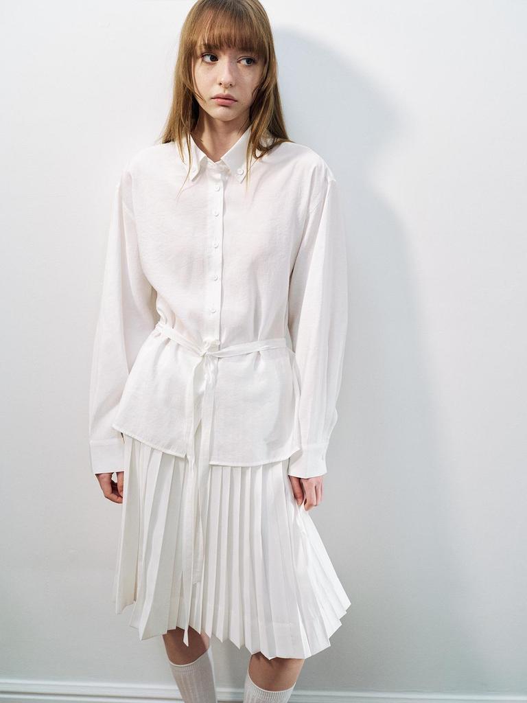 Spring Casual Lapel Modal Shirt with Lace-up for Women - Cloud-like, Solid Color