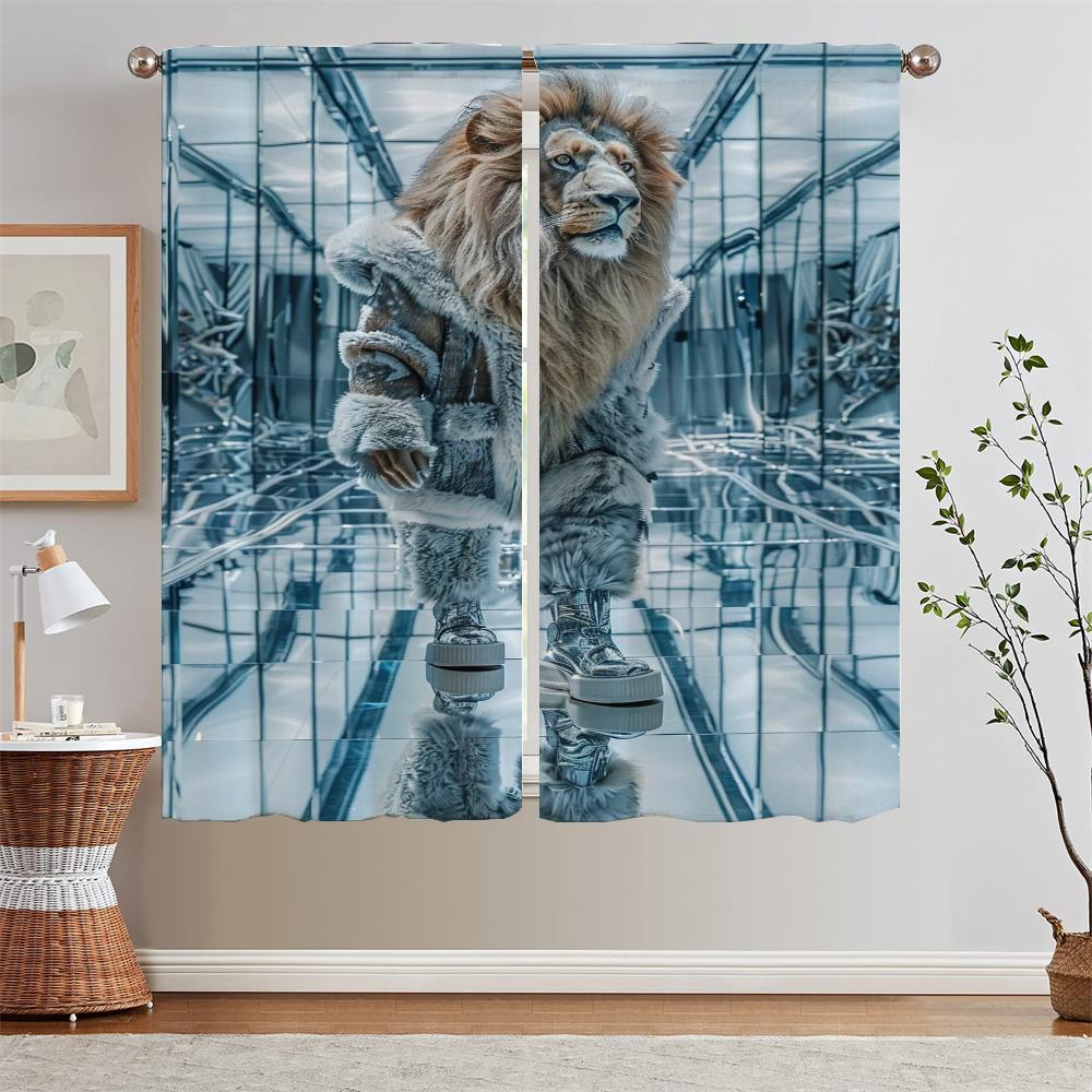 

Шторы для кухни с изображением животных, салон из 2 недорогих предметов, затемняющие шторы для гостиной, тюль для кухонных перегородок W50xH70cmx2pcs-CL