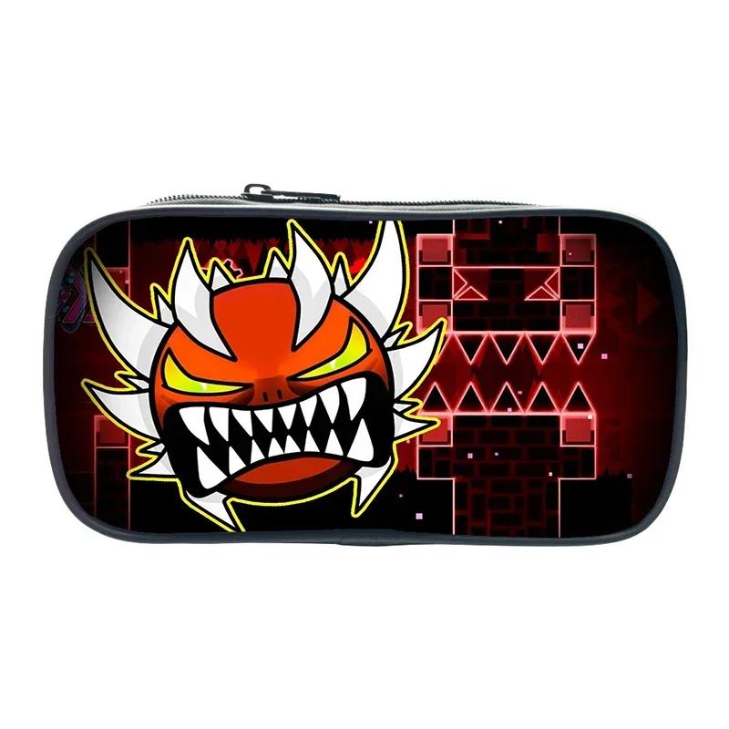 Funny Cartoon Geometry Dash Pencil Case Makeup Box High Capacity Pencil Bag Students School Supplies Stationery Bag Kids Gifts
