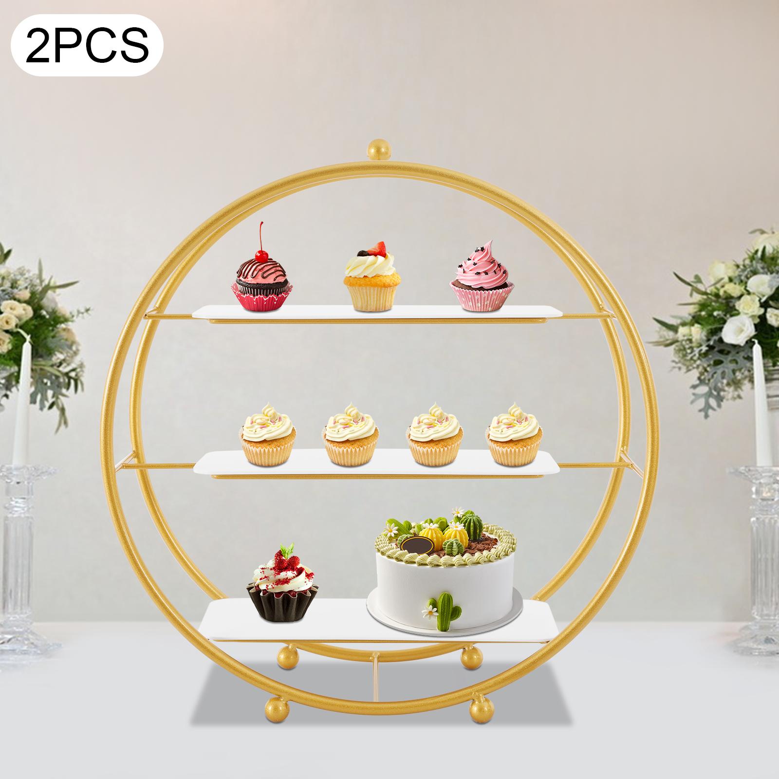 

2 Pcs 3 Tier Gold Tiered Cupcake Iron Stand,40*16.5*43cm Circle Cupcake Tabletop Holder Stand for Cake Shops,Bakeries золотой