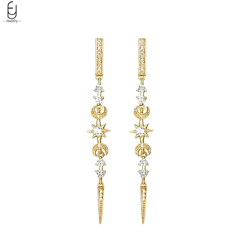 925 Silver Needle Luxury Long Chain Tassel Crystal Stud Earrings For Women Exquisite Pendant Gold Earrings Fine Jewelry