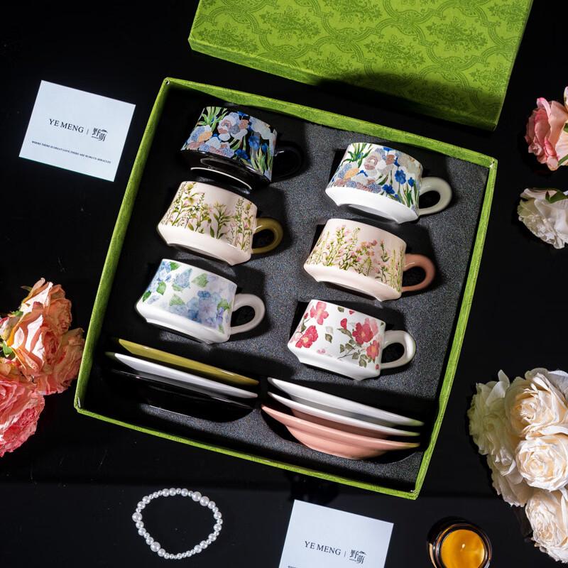 French Style Ceramic Iris Coffee Cup and Saucer Set Exquisite Green Gift Box