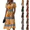 Women's Casual Short Sleeve V-Neck Dress with Halloween Print for Everyday Wear