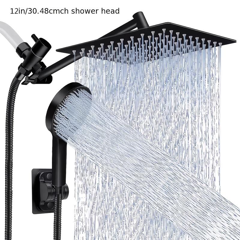 High Pressure Rain and Handheld Shower Head Combo, 11-Inch Extension Arm, 9 Settings, Adjustable Height and Angle, Chrome or Matte Black