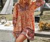 Bohemian Long Sleeve V-Neck Lace-Up Printed Dress for Spring