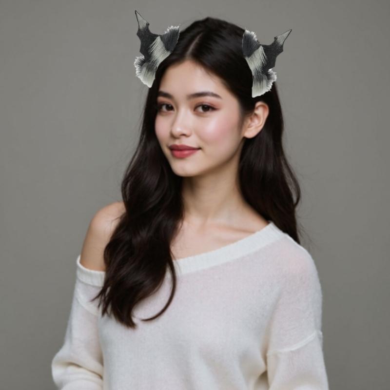 1Pc Faux Furs Bat Ears Headband Hairband Devil Tail Demons Costume Accessories for Carnival Halloween Cosplay Party Props
