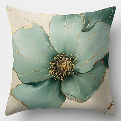 Vibrant Natural Green Blue & Golden Botanical Print Throw Pillow Sofa Bed Living Room Office Beach Theme Decor