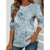 Women's Abstract Watercolor Print Long-sleeved Loose Round Neck Top, Casual Everyday Street Style with Elegant Design.