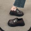 [Ushilai] Black British Style Loafers for Women's Spring 2025 New Retro Casual Versatile Small Leather Shoes