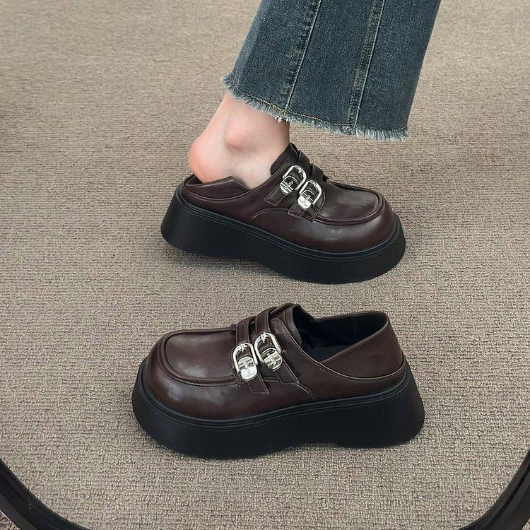 [Ushilai] Black British Style Loafers for Women's Spring 2025 New Retro Casual Versatile Small Leather Shoes