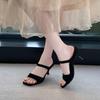 Fashion black High Heel Sandals Women's Summer New Style Sexy Thin Heel Fashionable Toe Post Slippers Square Head Crossbody Shoes