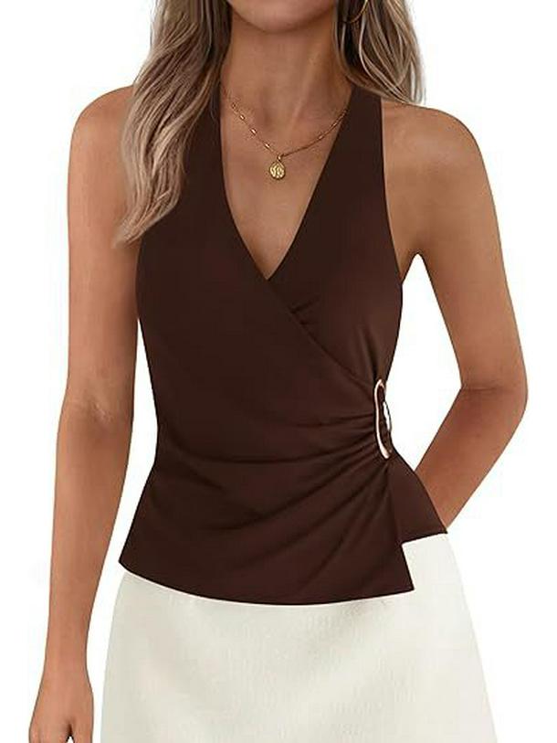 Women's Solid Color Sleeveless V-neck Halter Backless Top - Summer Style