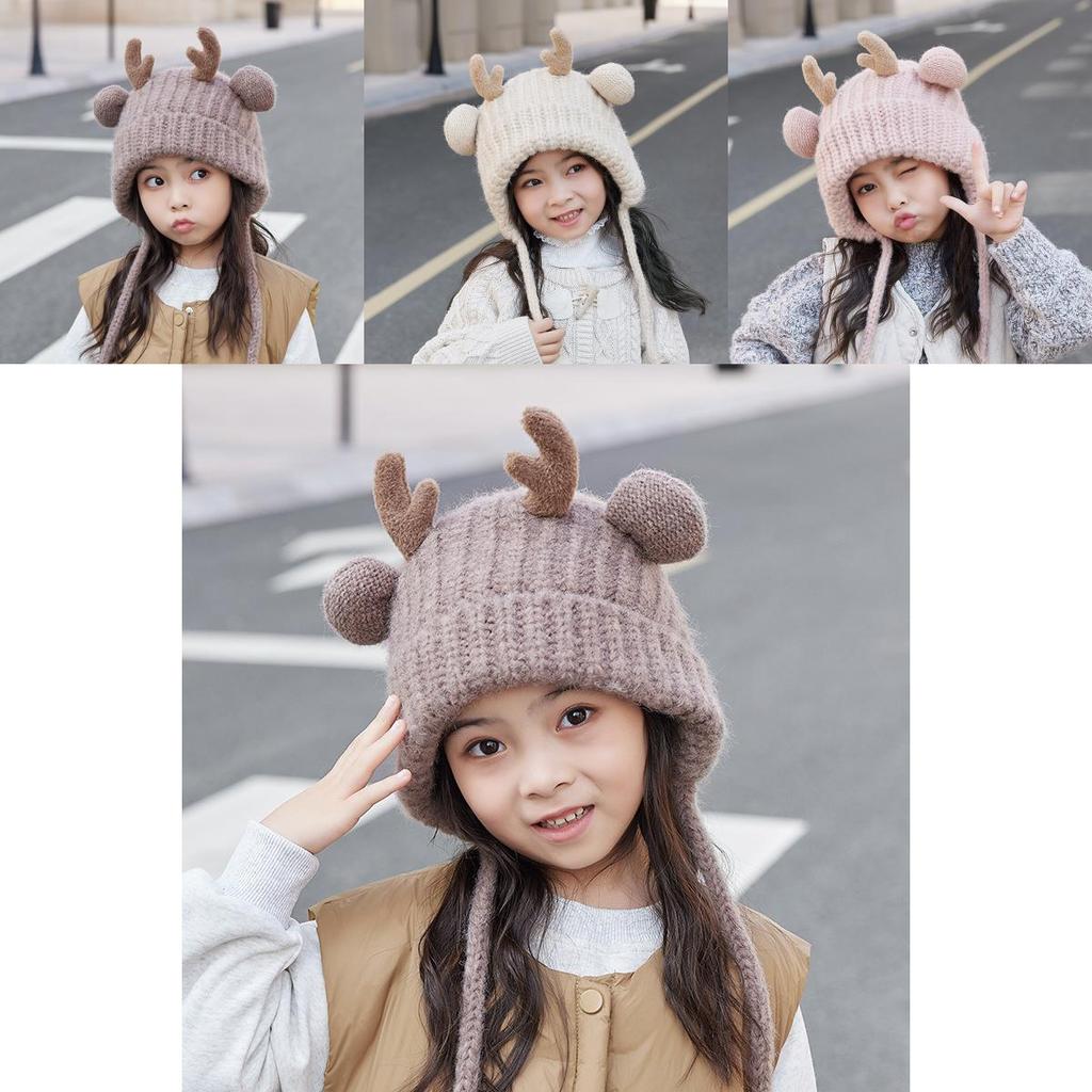 Toddler Reindeer Eared Knit Cap With Windproof And Thermal Features For Winter