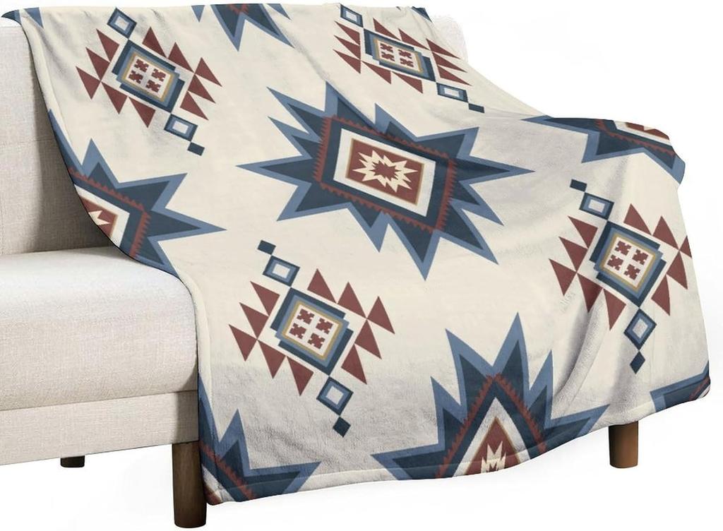 Black White Abstract Geometric Vintage Textured Boho Pattern Print Super Soft Flannel Throw Blanket for Bed Sofa