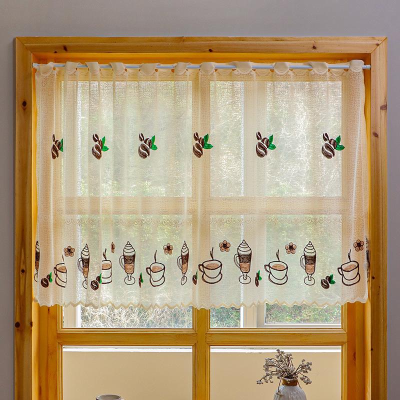 

Simple dust-proof curtain for kitchen and bedroom bay window short curtain with lace embroidery pattern 1