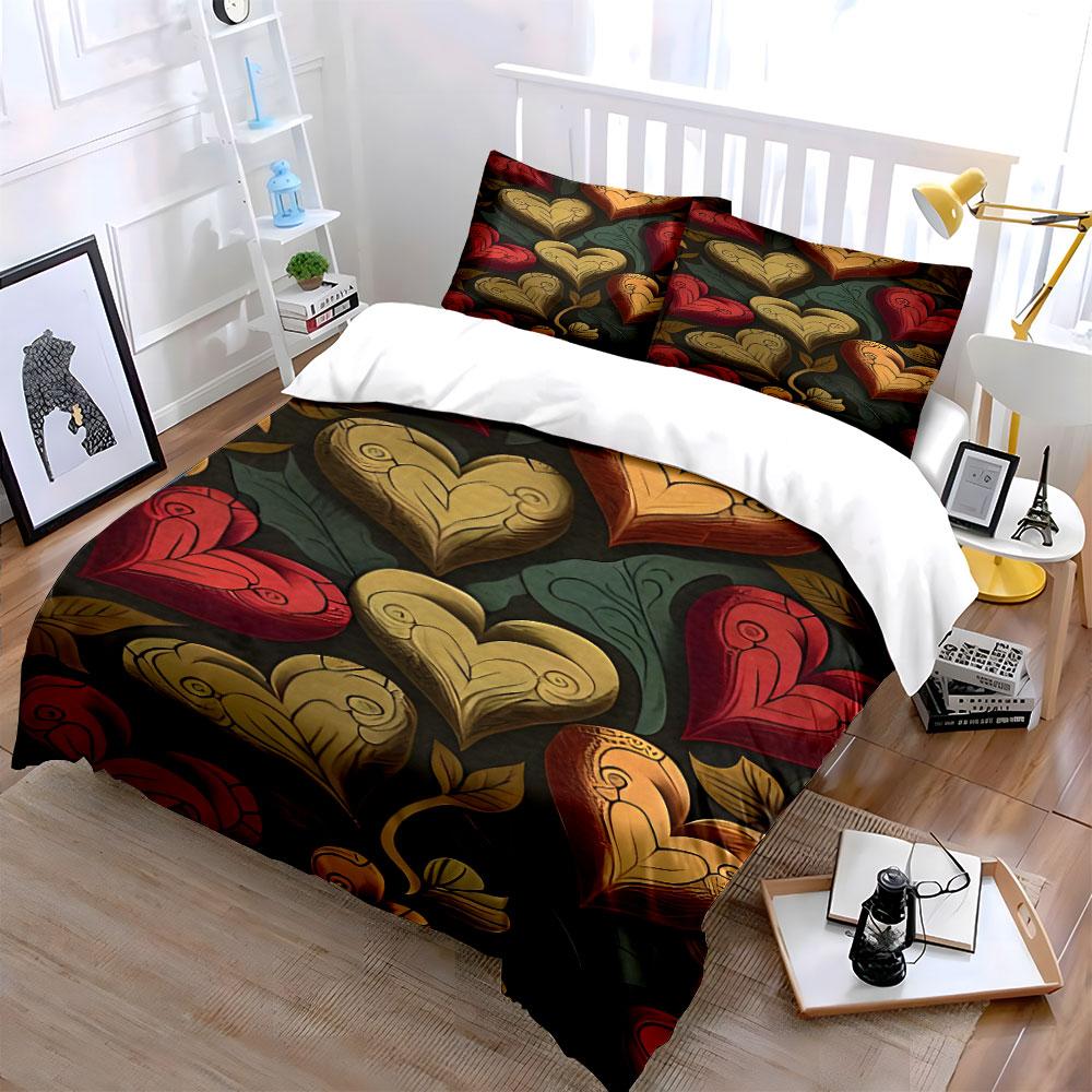 Golden-hearted floral symphony Bedding sets Duvet covers Pillowcases(1* Duvet Cover 2* Pillowcases without duvet insert)
