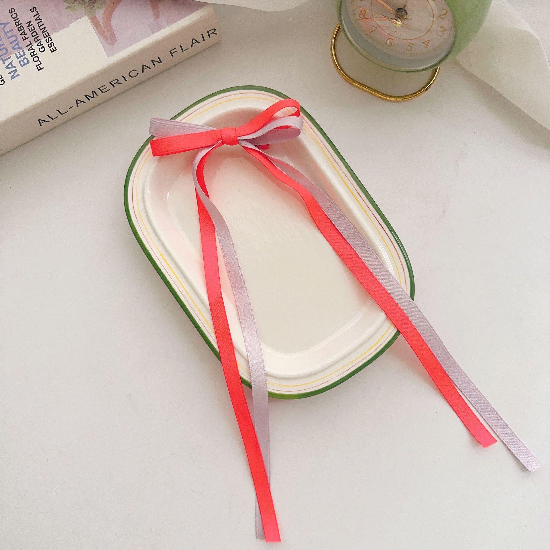Korean Two-Color Ribbon Bow Hair Clip: High-End, Sweet Girly Style Claw Hairband розовый