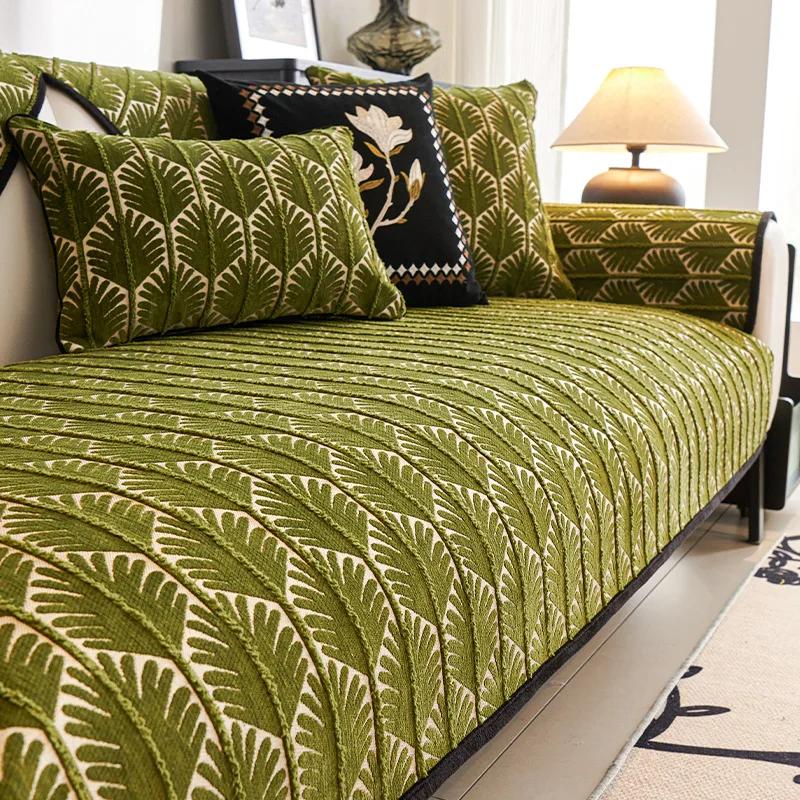 

Чехол для дивана с листьями шенилла, жаккардовый, нескользящий, подушка для дивана в форме буквы L, универсальные чехлы для полотенец для дивана, домашний декор A 70x70