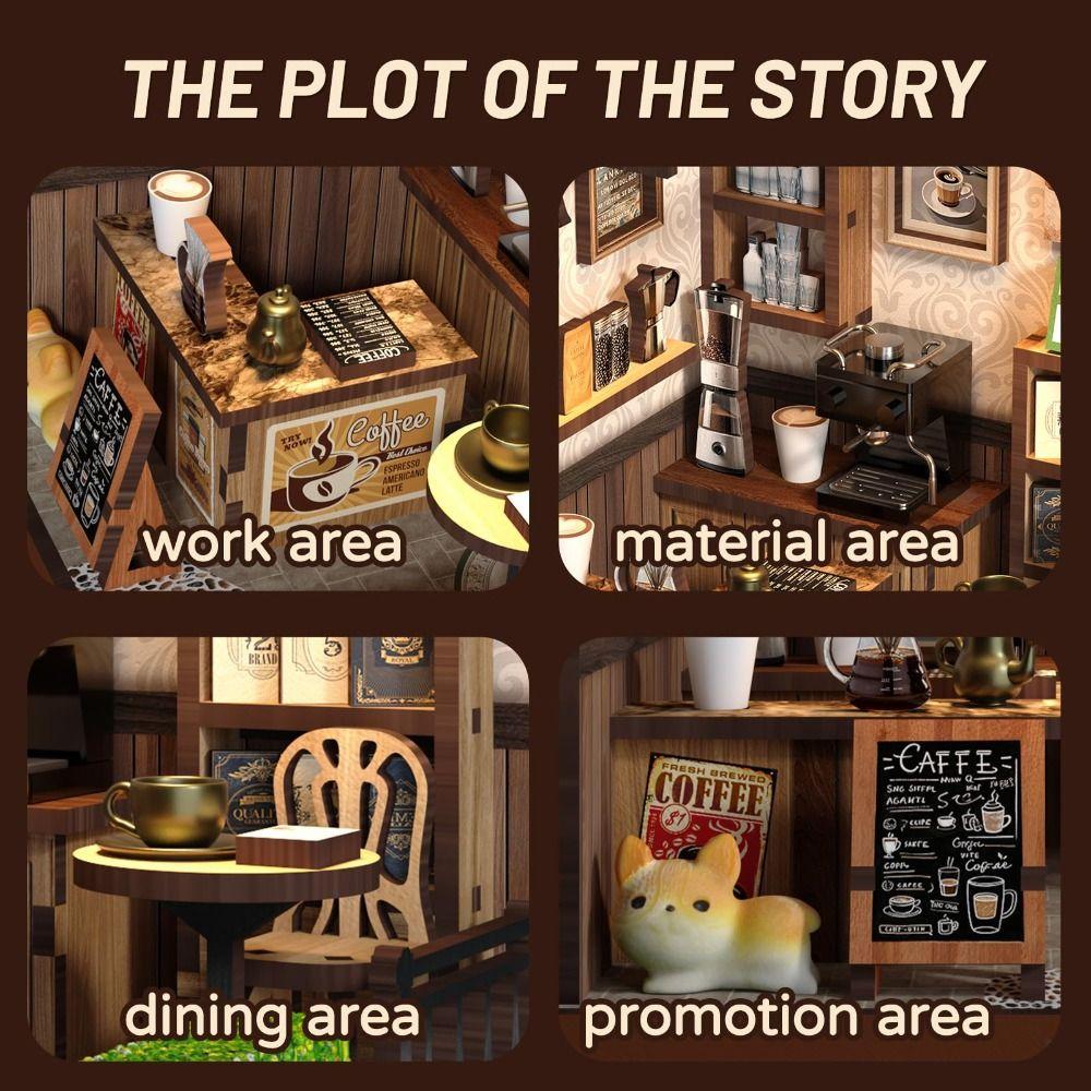 Stil Cafenea de Țară Kit DIY Casă de Păpuși Miniatură Set de Construcție Mini Cafenea Miniatură Realizat Manual pentru Ameliorarea Stresului Cadou Design Snap-Fit