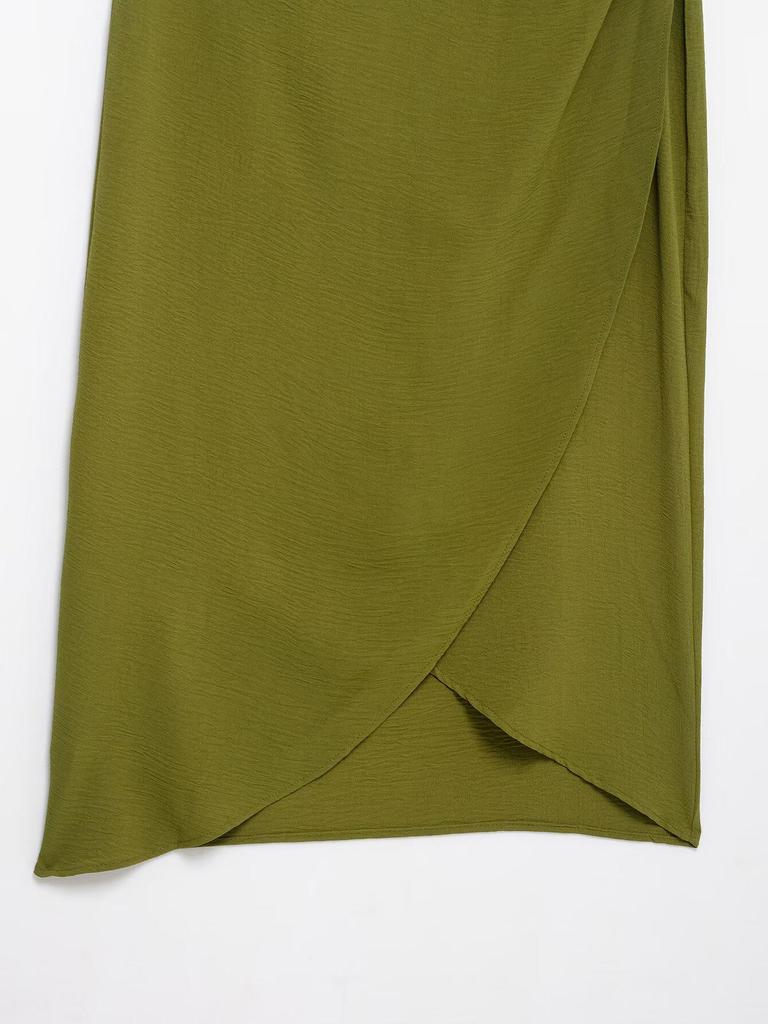 Women's Gold Embellished Asymmetrical Midi Dress - 2025 Spring European & American Style