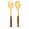 2Pcs Silver Dinnerware Cutlery 304 Stainless Steel Wood Bamboo Handle Food Serving Salad Spork Server Fork Spoon Tableware Set