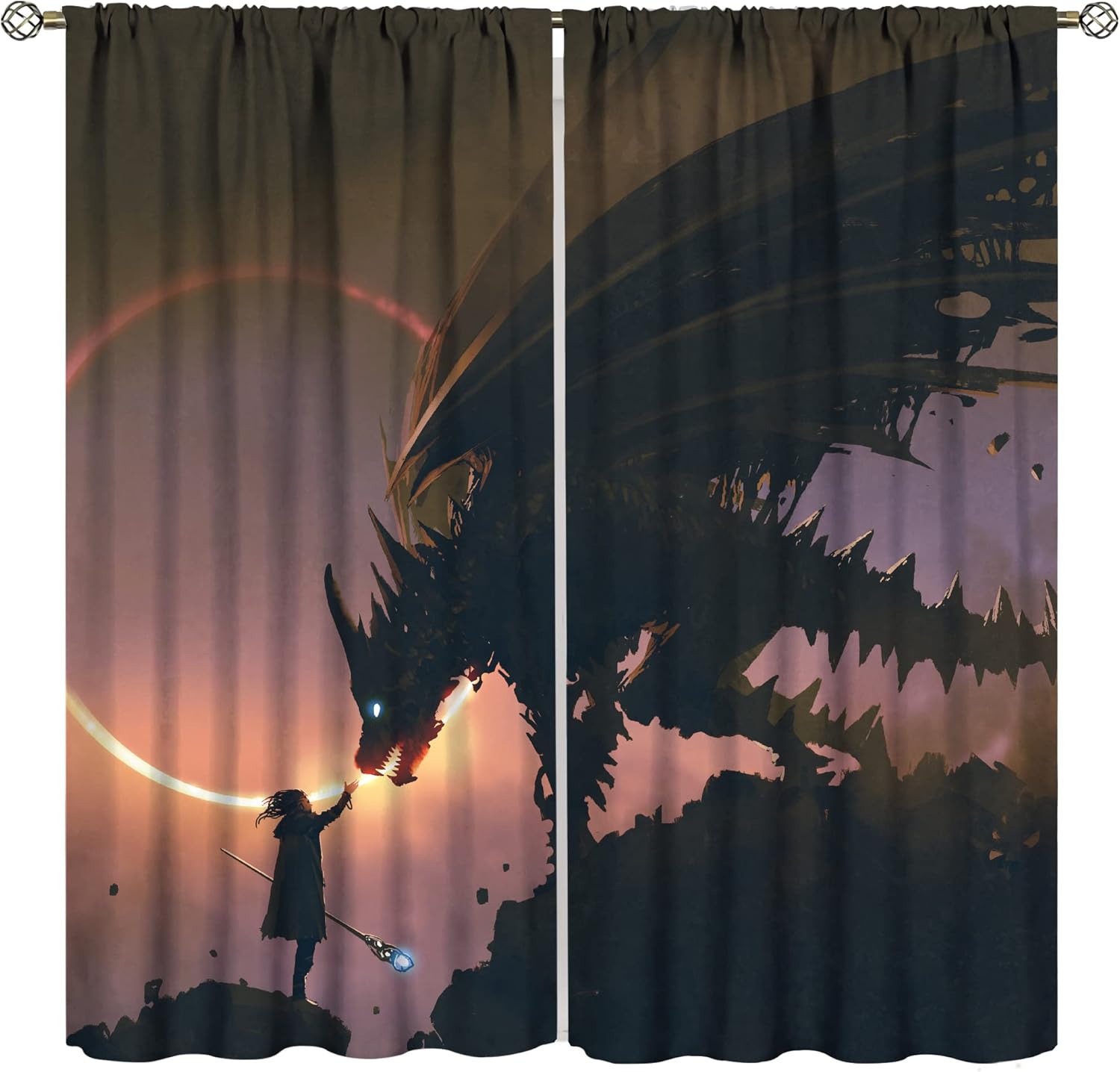 Wizard Curtains,Magician vs.Raven Skeleton Decor Curtains,Magic Halloween Decoration for Kids Boys Girls Bedroom Drapes 2Panels 60×150cm
