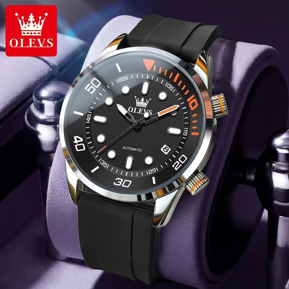 OLEVS Orologi Automatici da Uomo Lusso Top Brand Serie Subacquea Ghost Verde Cinturino in Silicone Orologio Meccanico Originale