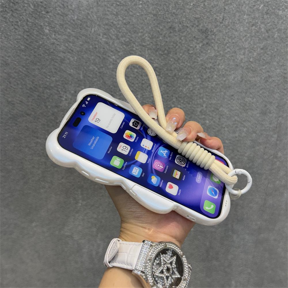 3D Cartoon Bear Wrist Chain Lanyard Phone Case for iPhone 16 15 14 13 12 11 Pro Max Plus Lovely Sweet Silicone Shockproof Cover