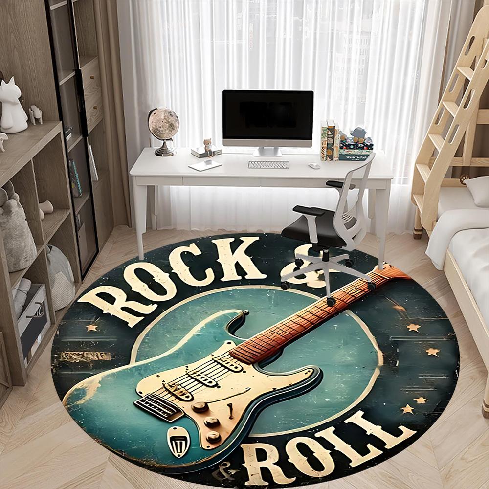 1pz Tappeto Rotondo Musica per Chitarra per Ufficio, Sotto Sedie da Ufficio Camera da Letto Soggiorno Decorazione per la Casa, Decorazione Stanza