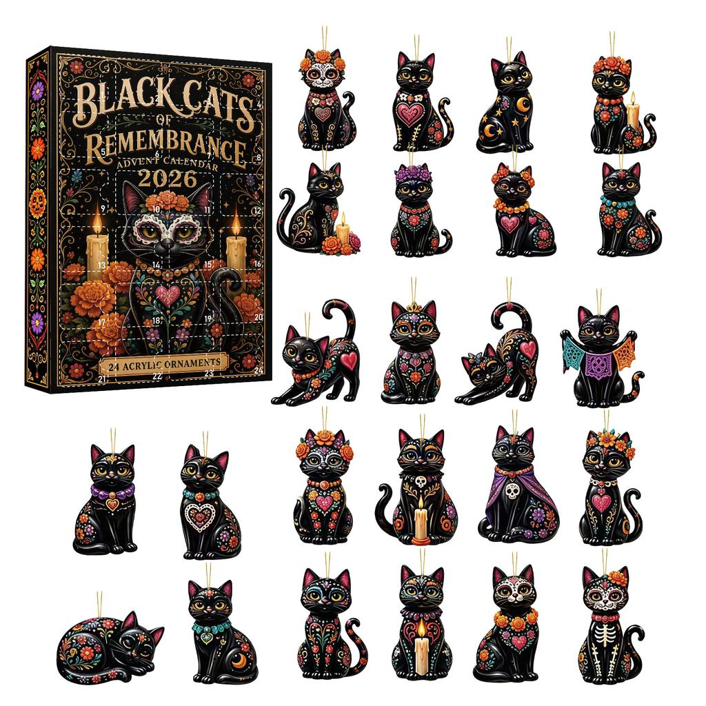 2026 Black Cat Day of the Dead Wall Calendar, Gothic Mexican Sugar Skull Hanging Ornament Art Decor