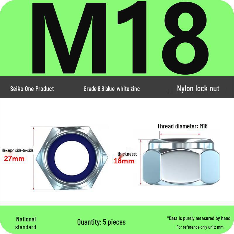 4.8-Grade Galvanized Black Nylon Anti-Loosening Self-Locking Nut for M3-M10 Threads