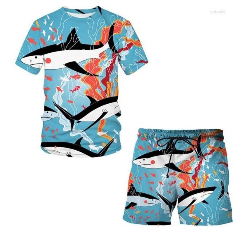 Summer New Men's Sportswear 3D Printing Fashion Trend Men's T-shirt Short Sleeve Set Leisure Animal Pattern Two Piece Set