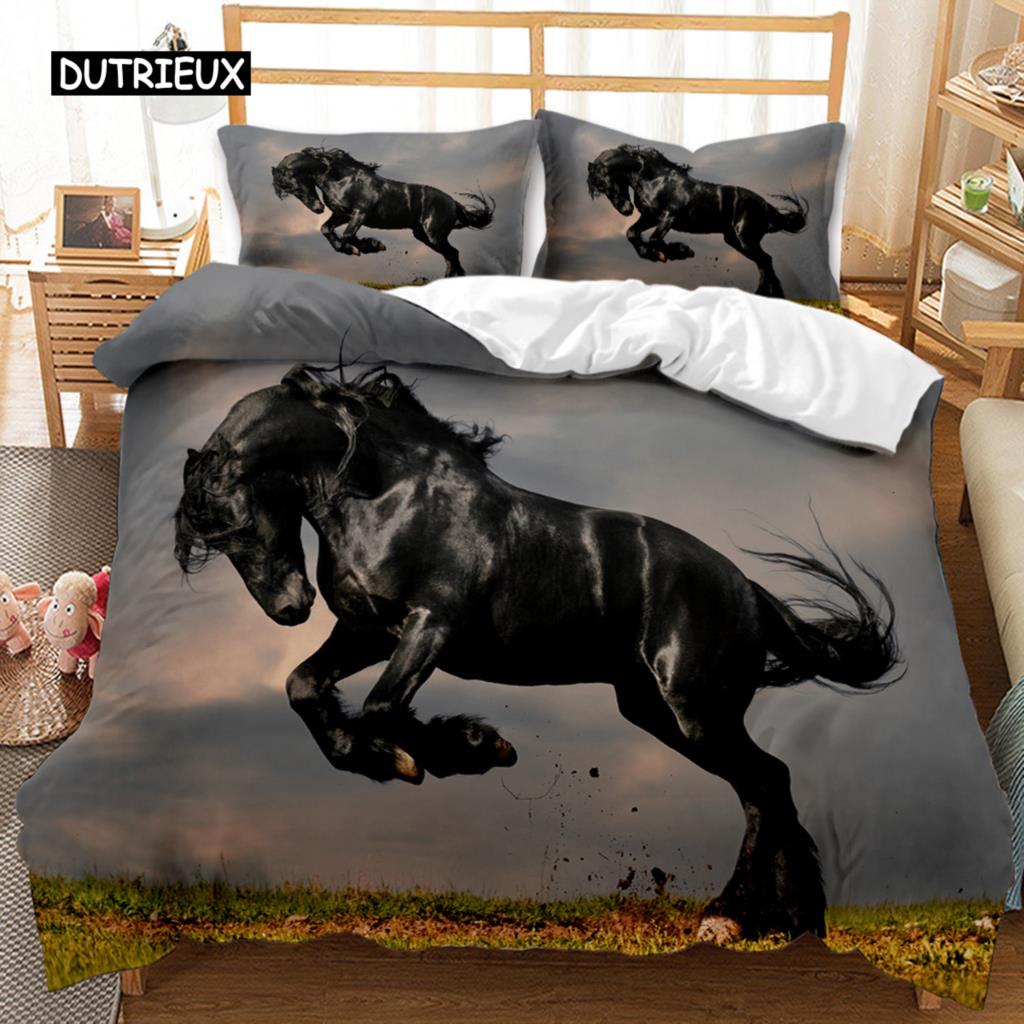 Horse Duvet Cover Set 3D Steed Print Comforter Cover Wildlife Bedding Set Animal Polyester Quilt Cover Double Queen King Size