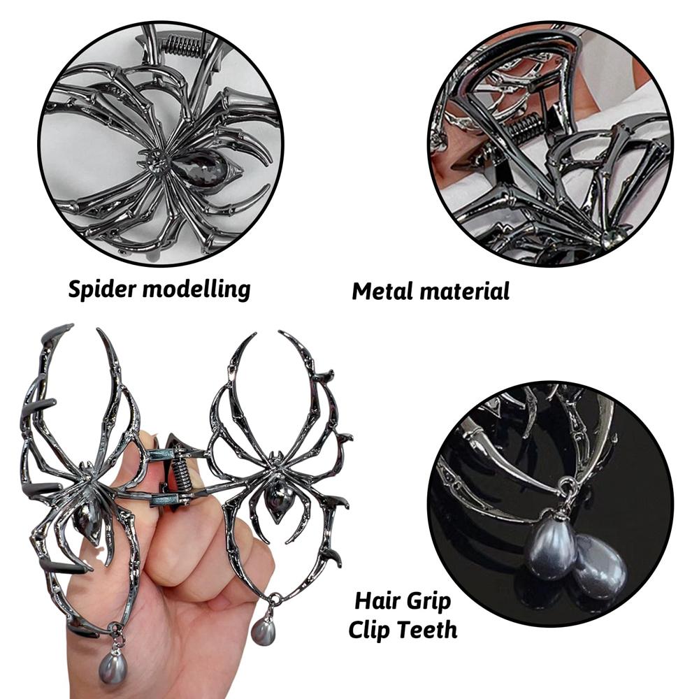 Halloweenské pavoučí spony do vlasů drápové spony-kovové gotické sponky do vlasů ze slitiny neklouzavý teror pavouk Silné držení sponky na čelisti do vlasů PunkCatch sponky