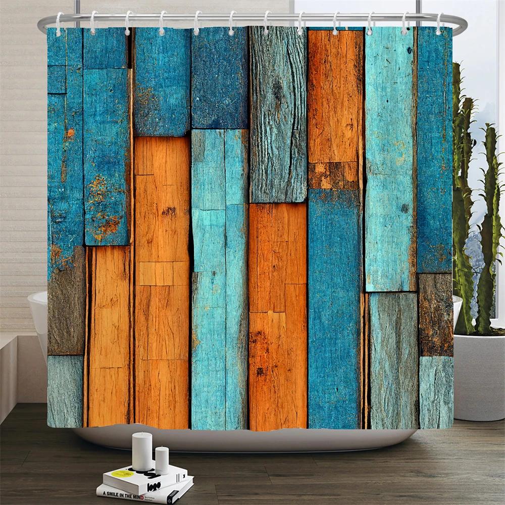 Rustic Shower Curtain Vintage Vertical Wood Planks Distressed Rustic Hardwood Design Fabric Bathroom Decor Curtain with Hooks