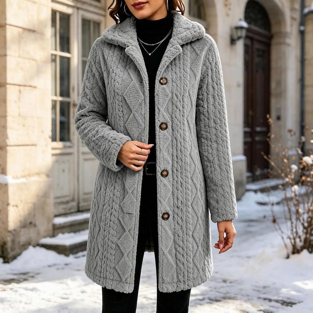 Women's Casual Stylish Plush Button Coat Jacket Outerwear for Fall and Winter Wear