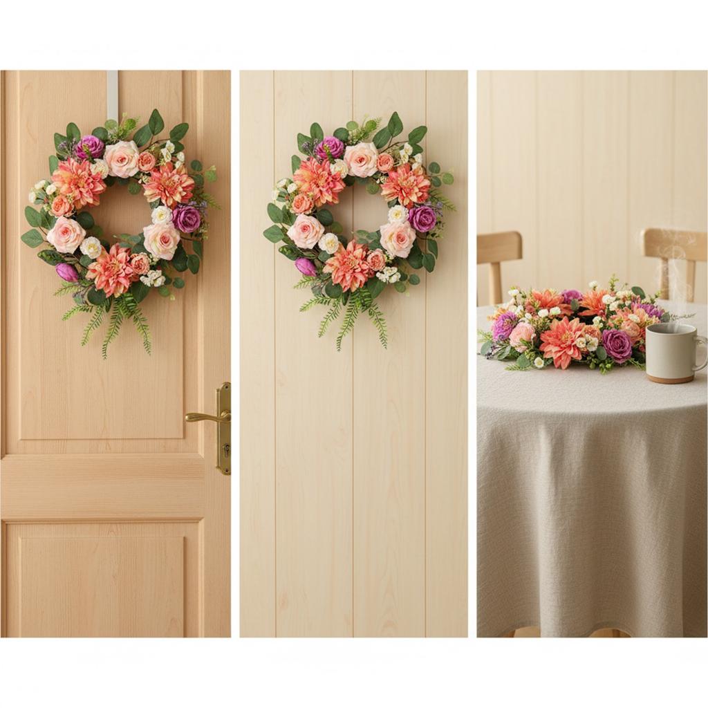 3D 50cm Artificial Green Plant Wreath, Peony And Camellia Artificial Flower Wreath, Door Decoration, Wedding Decoration, Home Hanging Ornament.